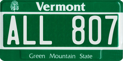 VT license plate ALL807