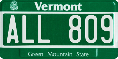 VT license plate ALL809