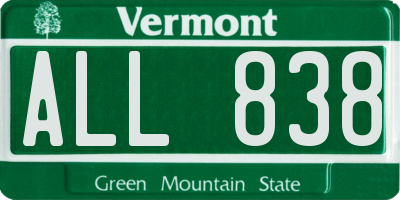 VT license plate ALL838