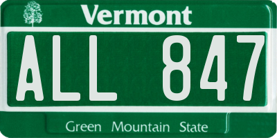 VT license plate ALL847