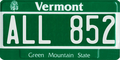 VT license plate ALL852