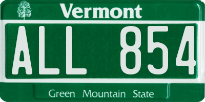 VT license plate ALL854
