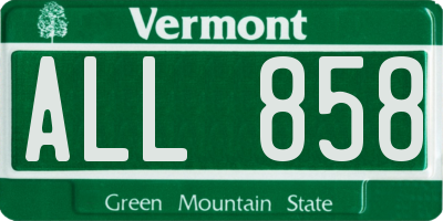 VT license plate ALL858