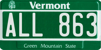 VT license plate ALL863