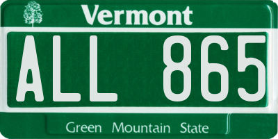 VT license plate ALL865