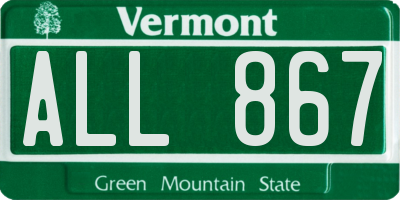 VT license plate ALL867