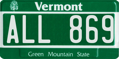 VT license plate ALL869