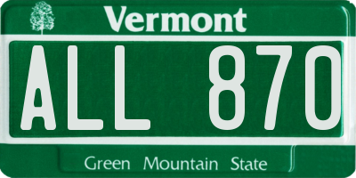 VT license plate ALL870
