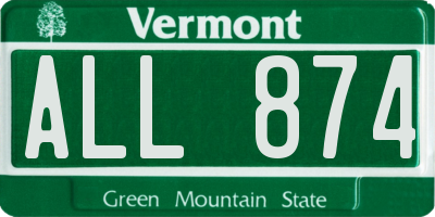 VT license plate ALL874