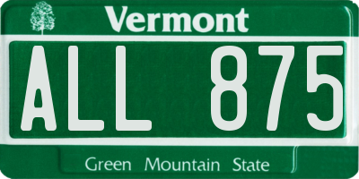VT license plate ALL875