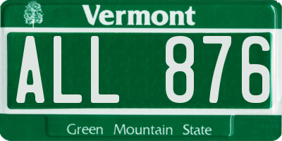 VT license plate ALL876