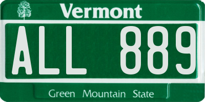 VT license plate ALL889