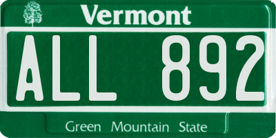 VT license plate ALL892