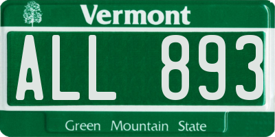 VT license plate ALL893