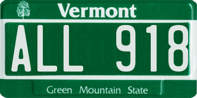 VT license plate ALL918