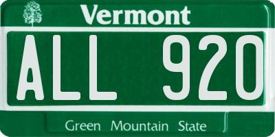 VT license plate ALL920