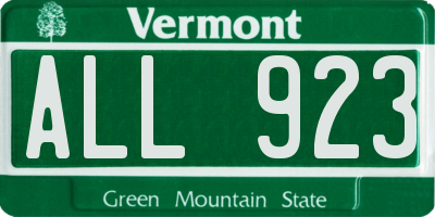 VT license plate ALL923