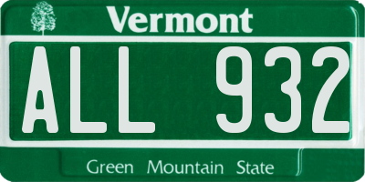 VT license plate ALL932