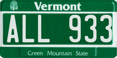 VT license plate ALL933