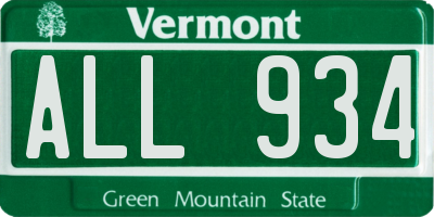 VT license plate ALL934