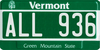 VT license plate ALL936