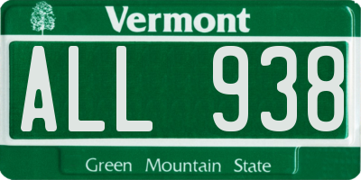 VT license plate ALL938
