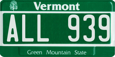 VT license plate ALL939