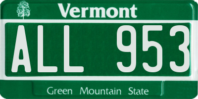 VT license plate ALL953