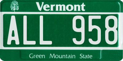 VT license plate ALL958