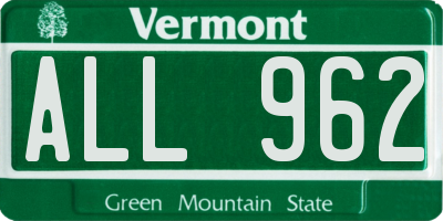 VT license plate ALL962