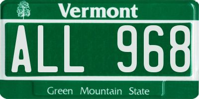 VT license plate ALL968
