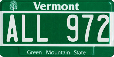 VT license plate ALL972