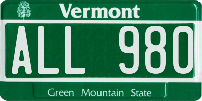 VT license plate ALL980