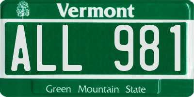 VT license plate ALL981