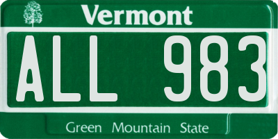 VT license plate ALL983