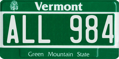 VT license plate ALL984