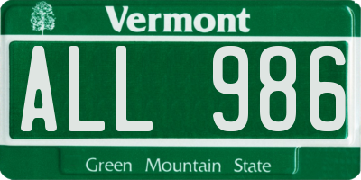VT license plate ALL986