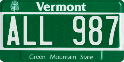 VT license plate ALL987