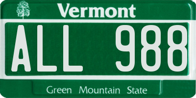 VT license plate ALL988