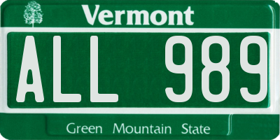 VT license plate ALL989