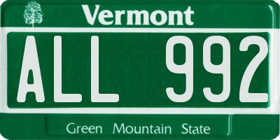 VT license plate ALL992