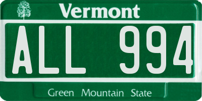 VT license plate ALL994