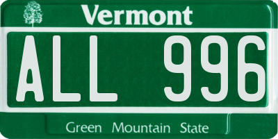 VT license plate ALL996