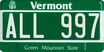 VT license plate ALL997