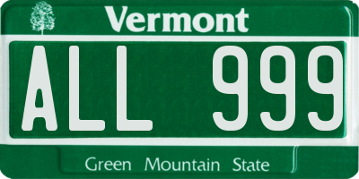 VT license plate ALL999