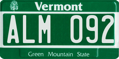 VT license plate ALM092