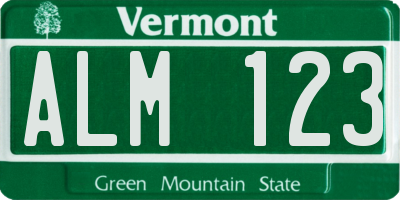 VT license plate ALM123
