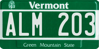 VT license plate ALM203
