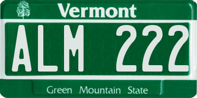 VT license plate ALM222