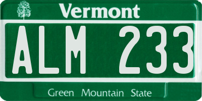 VT license plate ALM233